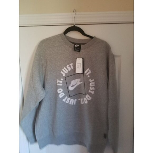 𝅺nike Just Do It Fleece Crew Men's Dark Grey Heather Sweatshirt - Picture 12 of 12